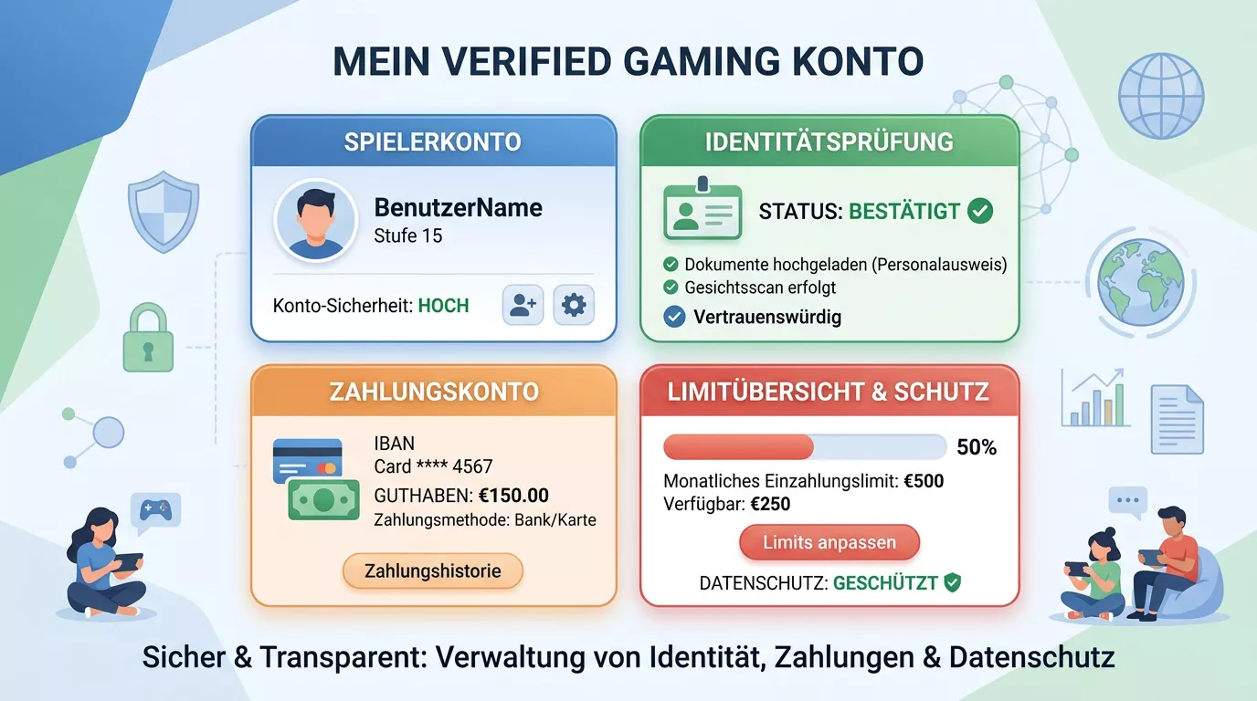 Übersicht zu Spielkonto, Identitätsprüfung, Zahlungen und Datenschutz